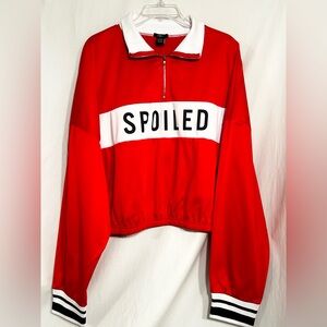 WOMENS NWOT 3XL XXXL RUE+ SPOILED CROPPED ELASTIC HEM 1/4 FRONT ZIP SWEATSHIRT